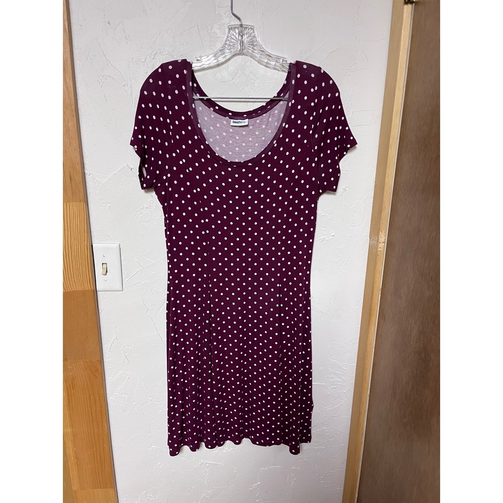 Beach Time Polka Dot Dress Burgundy White Scoop Neck Short Sleeve Size 8